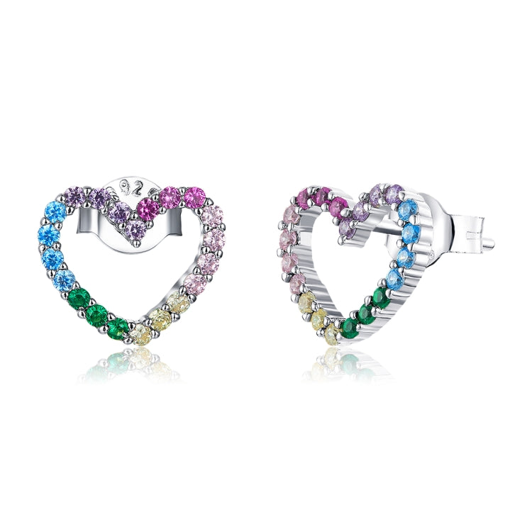 Boucles d'oreilles arc-en-ciel en argent sterling S925, zircon en forme de cœur, accessoires pour filles, SCE891