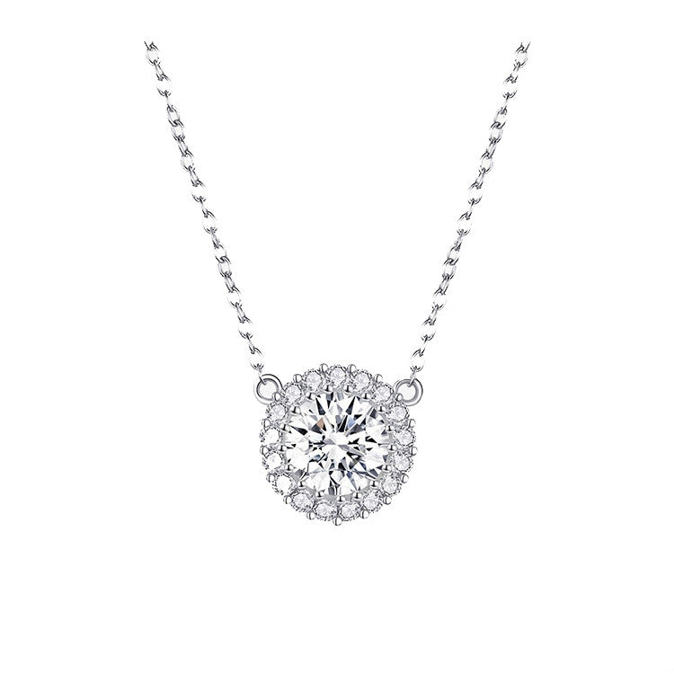 Collier simple en zircon plaqué platine S925 en argent sterling pour femme, SCN345