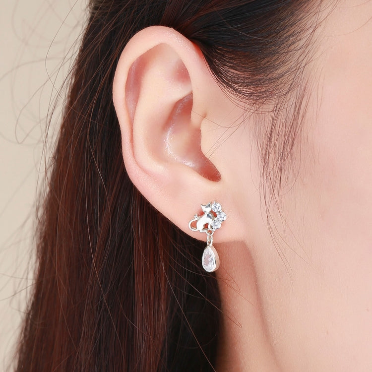 Boucles d'oreilles rétro pour femme en argent sterling S925 motif chat, SCE424