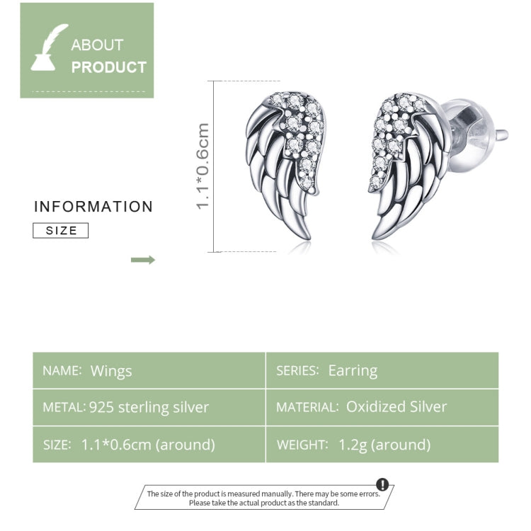 Boucles d'oreilles ailes en argent sterling S925, boucles d'oreilles fantaisie, SCE882