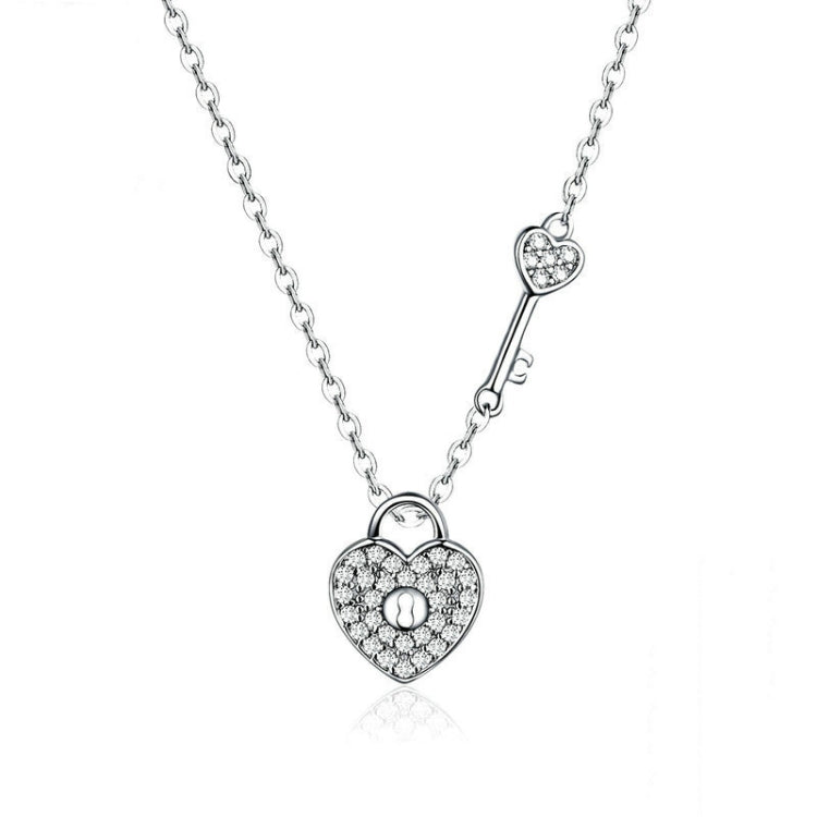 Collier cœur serrure en argent sterling S925 plaqué platine pour filles, bijoux clé en zircon blanc incrusté, SCN315