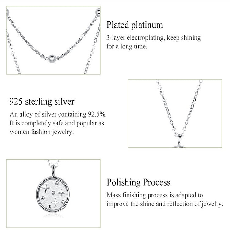 Collier en argent sterling S925 plaqué platine double couche petite étoile, couleur argent clair, SCN365