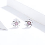 Boucles d'oreilles fleur en argent sterling S925, zircon simple et élégant, SCE784