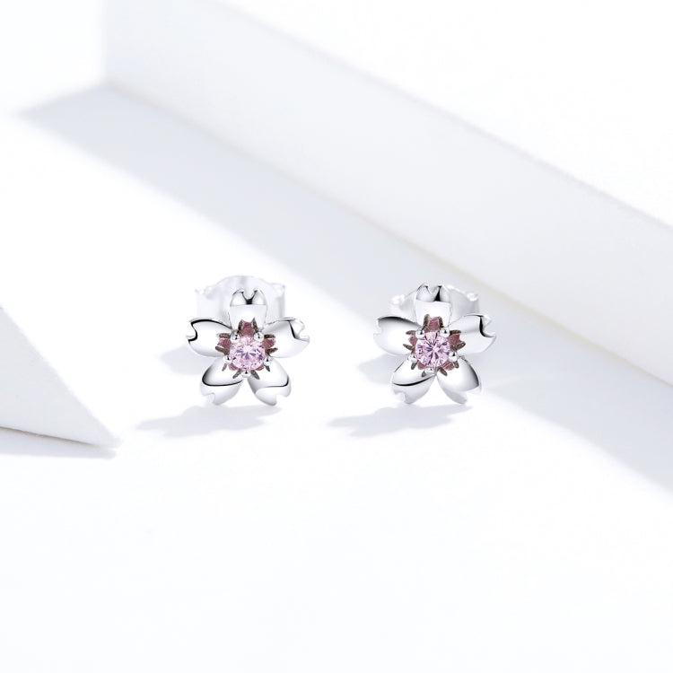 Boucles d'oreilles fleur en argent sterling S925, zircon simple et élégant, SCE784