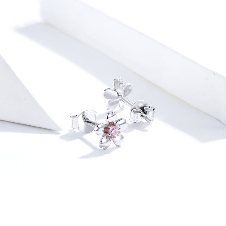 Boucles d'oreilles fleur en argent sterling S925, zircon simple et élégant, SCE784