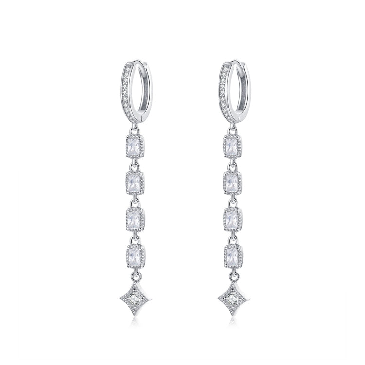 Boucles d'oreilles longues en argent sterling S925 plaqué platine avec zircon, SCE583