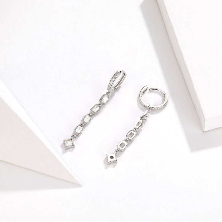 Boucles d'oreilles longues en argent sterling S925 plaqué platine avec zircon, SCE583