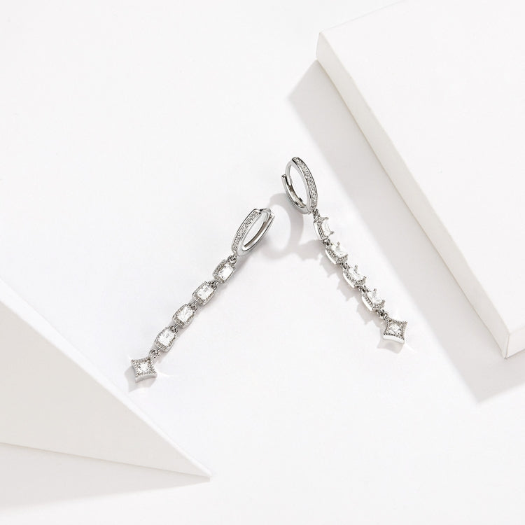 Boucles d'oreilles longues en argent sterling S925 plaqué platine avec zircon, SCE583