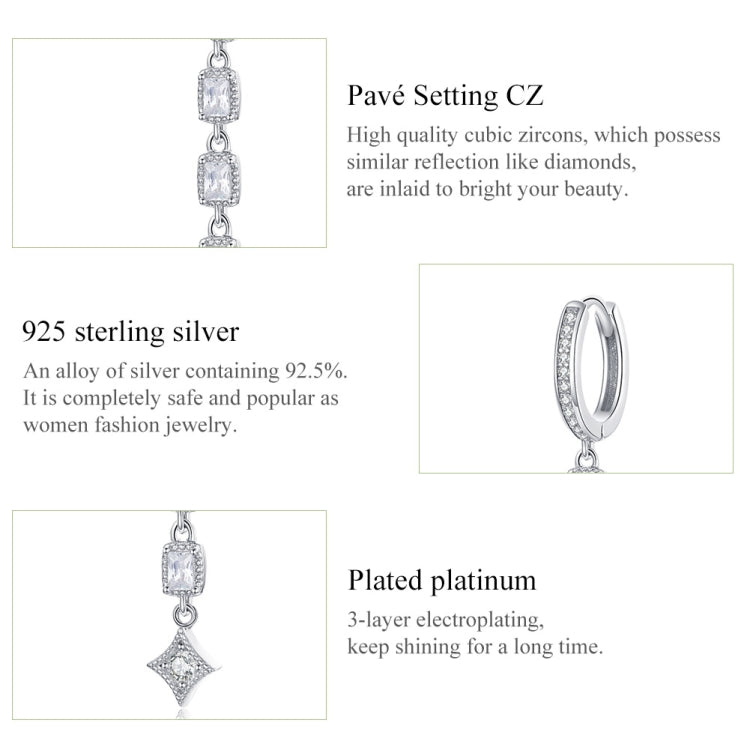 Boucles d'oreilles longues en argent sterling S925 plaqué platine avec zircon, SCE583