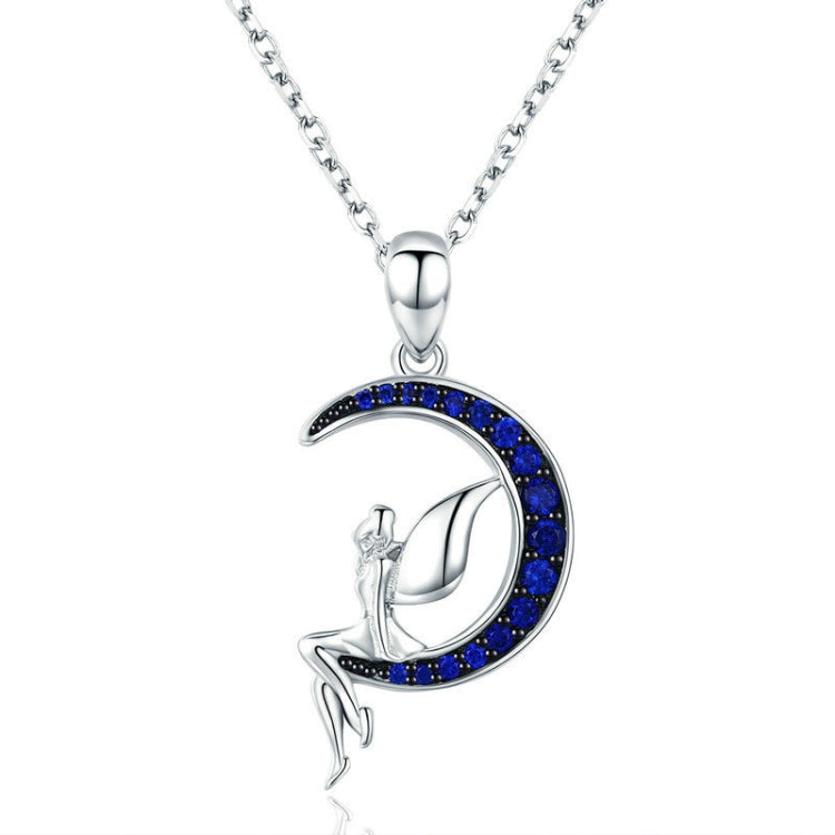Collier en argent sterling S925 plaqué or blanc et zircon Fée de la nuit noire, SCN244