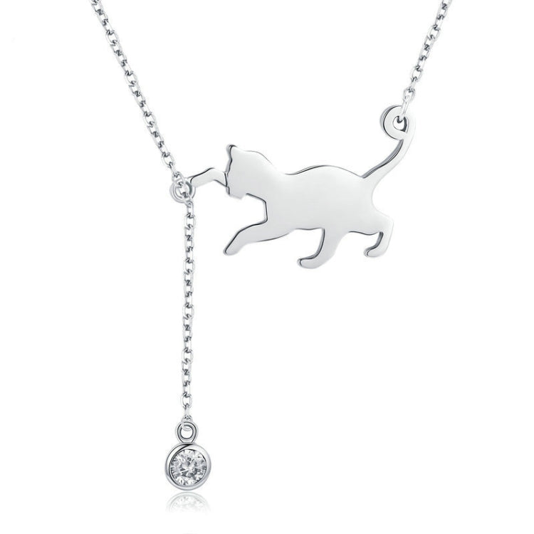 Collier Chat Coquin en Argent Sterling S925 avec Zircon, SCN232