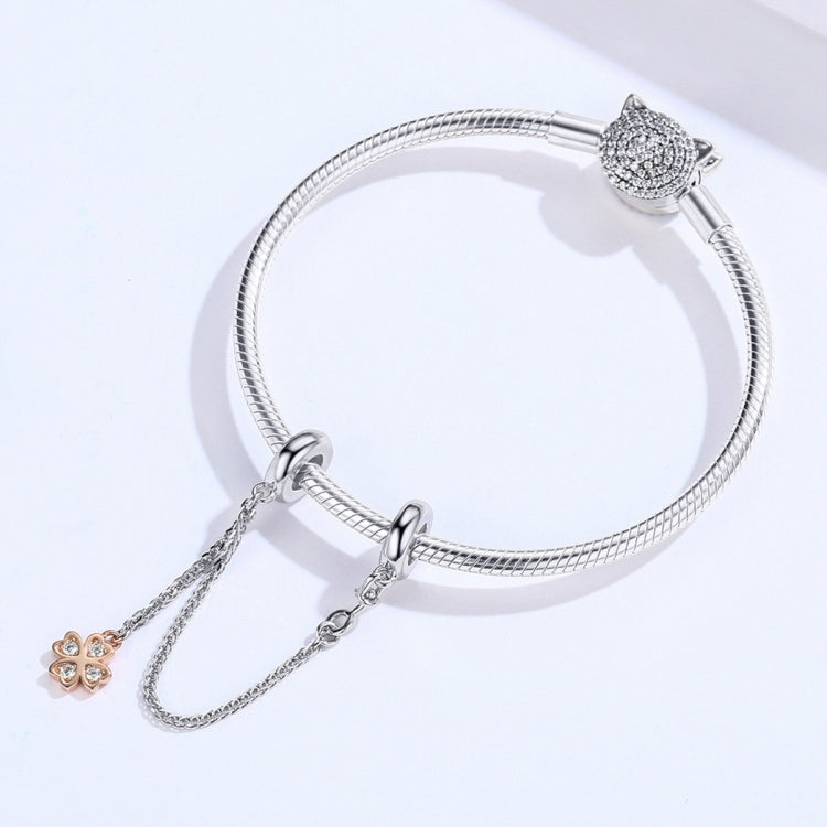 Chaîne de sécurité trèfle plaquée platine en argent sterling S925, accessoires de bracelet DIY, SCC1261