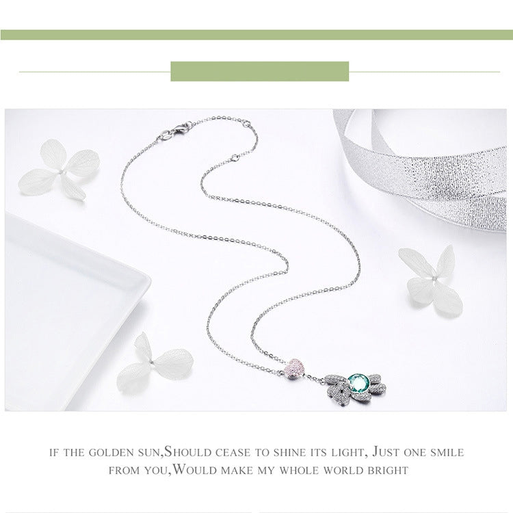 Collier Ours Mignon en Argent Sterling S925 Plaqué Or Rose avec Zircon, SCN271