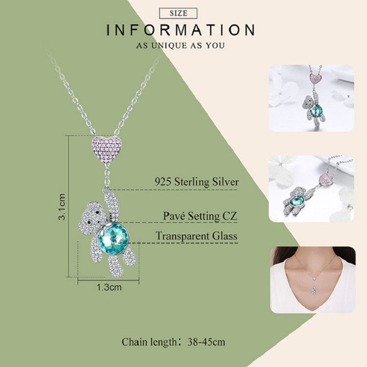 Collier Ours Mignon en Argent Sterling S925 Plaqué Or Rose avec Zircon, SCN271