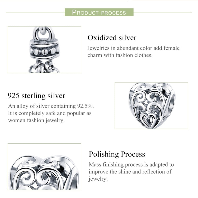 Perles en argent sterling S925 en forme de cœur d'amour, SCC722
