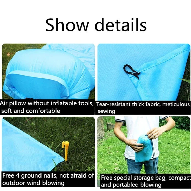 Coussin d'air imperméable d'extérieur, tapis de pique-nique portable, tapis de sol pour sable, plage, herbe, simple, double, pour quatre personnes