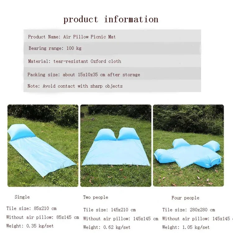 Coussin d'air imperméable d'extérieur, tapis de pique-nique portable, tapis de sol pour sable, plage, herbe, simple, double, pour quatre personnes