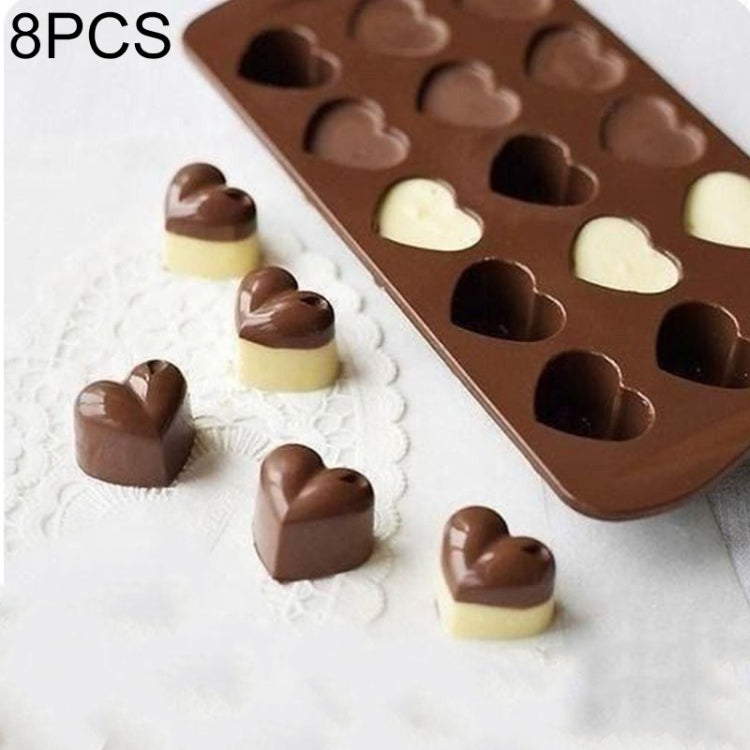 Moule à gâteaux, chocolat et glaçons en silicone en forme de cœur, 8 pièces, 15 cavités, forme de cœur (marron)