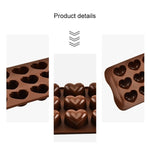 Moule à gâteaux, chocolat et glaçons en silicone en forme de cœur, 8 pièces, 15 cavités, forme de cœur (marron)