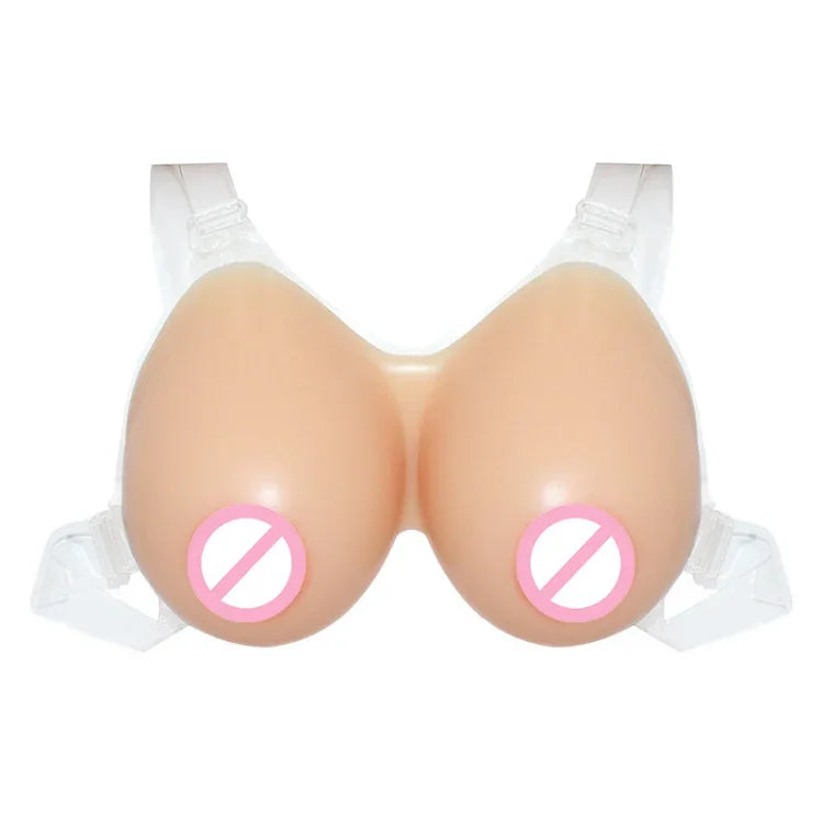 Poitrine Prothétique Transgenre, Poitrine en Silicone Conjointe pour Hommes Déguisés en Femmes, 500g Bretelle Transparente Non Adhésive, 500g Bretelle Transparente Adhésive, 600g Bretelle Transparente Non Adhésive