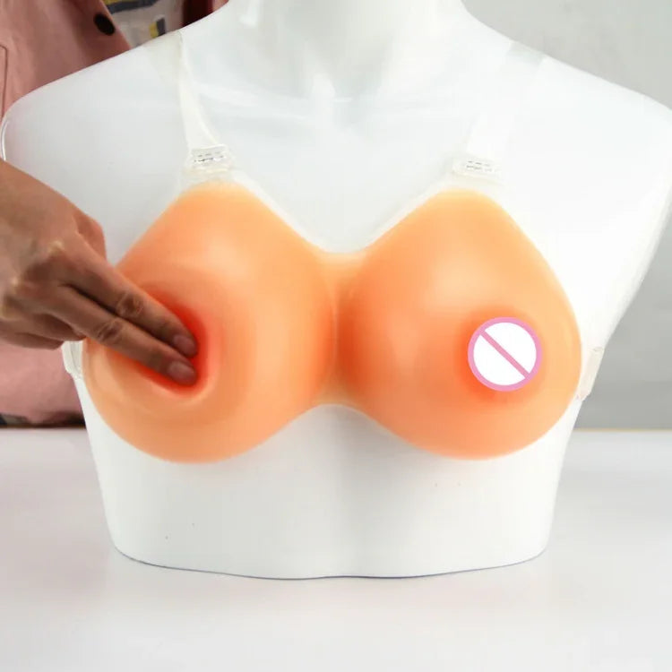 Poitrine Prothétique Transgenre, Poitrine en Silicone Conjointe pour Hommes Déguisés en Femmes, 500g Bretelle Transparente Non Adhésive, 500g Bretelle Transparente Adhésive, 600g Bretelle Transparente Non Adhésive