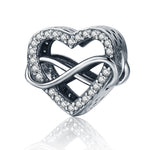 Breloques en forme de cœur creux en argent sterling S925 avec perles en diamant pour bracelet à faire soi-même, SCC432