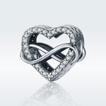 Breloques en forme de cœur creux en argent sterling S925 avec perles en diamant pour bracelet à faire soi-même, SCC432