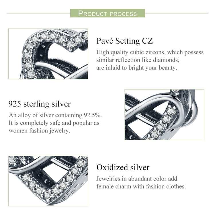 Breloques en forme de cœur creux en argent sterling S925 avec perles en diamant pour bracelet à faire soi-même, SCC432