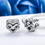 Breloques en forme de cœur creux en argent sterling S925 avec perles en diamant pour bracelet à faire soi-même, SCC432