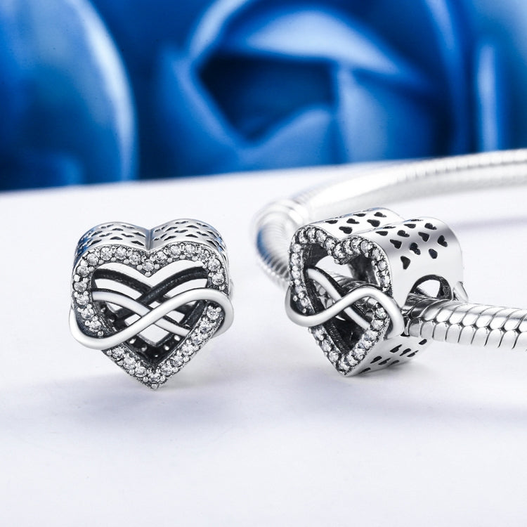 Breloques en forme de cœur creux en argent sterling S925 avec perles en diamant pour bracelet à faire soi-même, SCC432