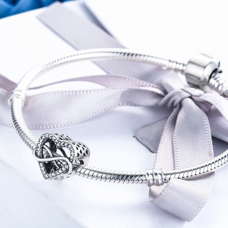 Breloques en forme de cœur creux en argent sterling S925 avec perles en diamant pour bracelet à faire soi-même, SCC432
