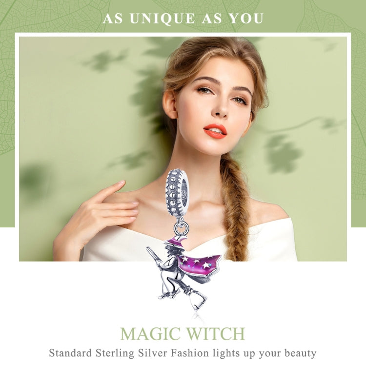 Pendentif Balai de Sorcière Magique en Argent Sterling S925, Accessoire de Bracelet DIY Goutte d'Huile, SCC914