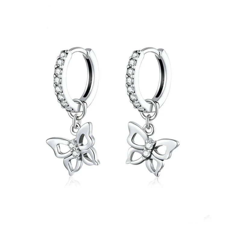 Boucles d'oreilles papillon en argent sterling S925, creuses avec zircon, SCE833