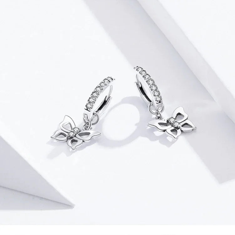 Boucles d'oreilles papillon en argent sterling S925, creuses avec zircon, SCE833