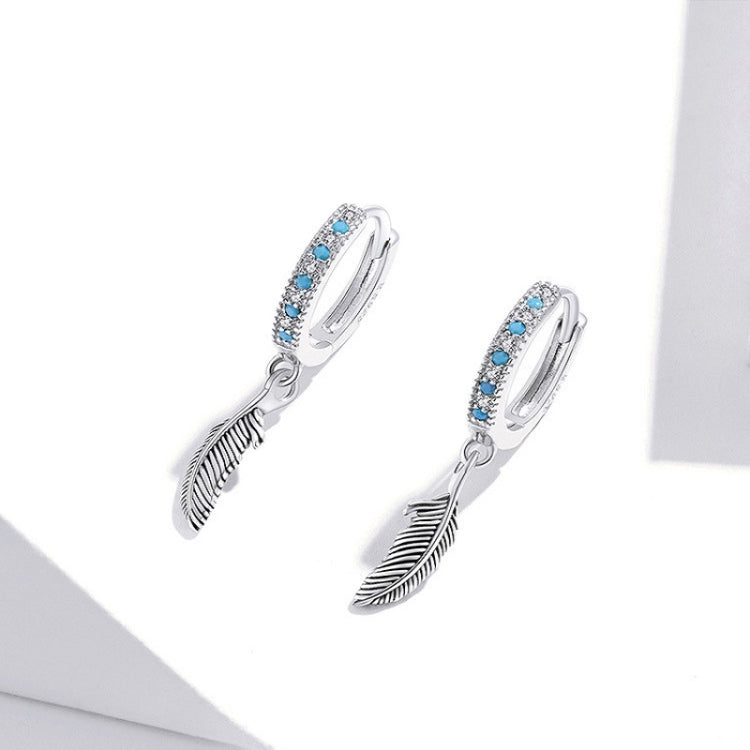 Boucles d'oreilles plume en argent sterling S925, SCE898