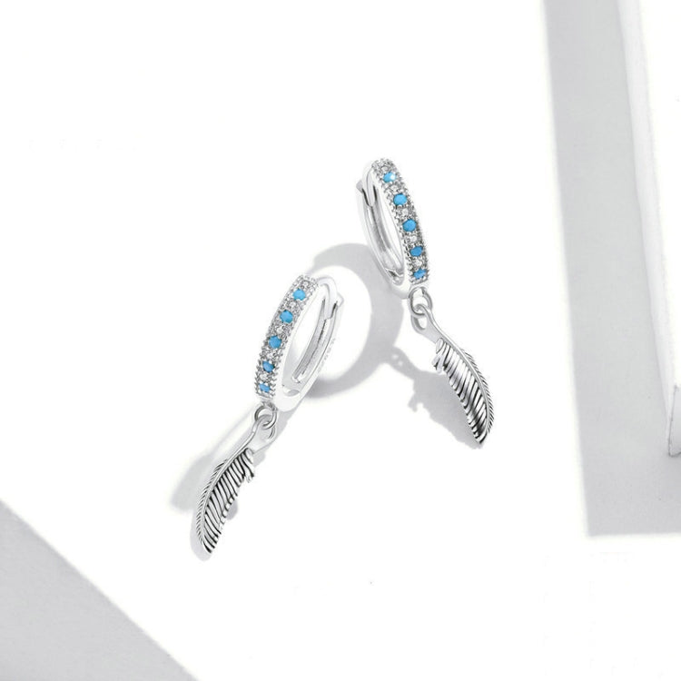 Boucles d'oreilles plume en argent sterling S925, SCE898