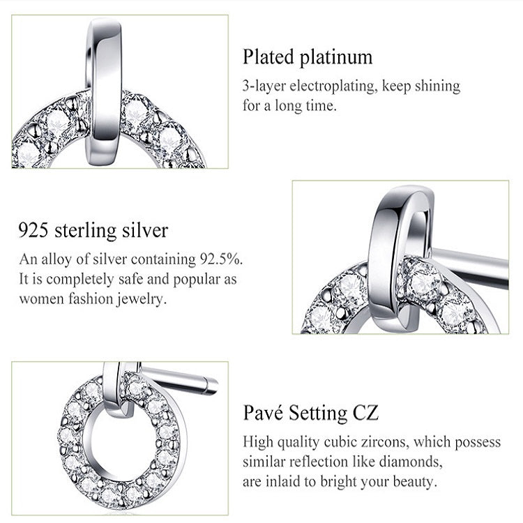 Boucles d'oreilles petits cercles en argent sterling S925 plaquées platine avec zircon, SCE767