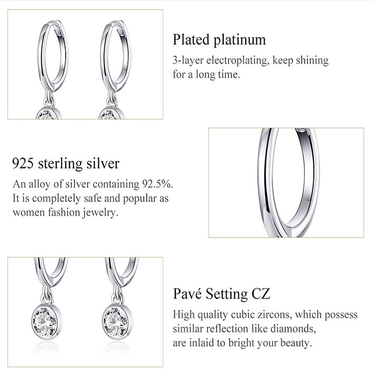 Boucles d'oreilles en argent sterling S925 plaqué platine avec zircon, SCE830