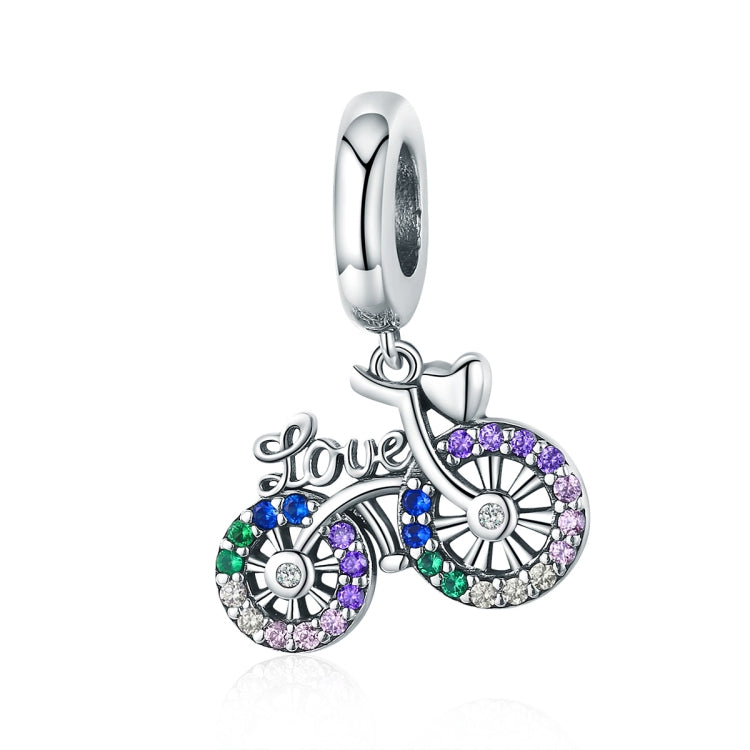 Pendentif Vélo en Argent Sterling S925 Couleur Incrusté de Zircons Breloques Perles DIY Bracelet, Pendentif, Pendentif + Chaîne Nue