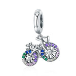 Pendentif Vélo en Argent Sterling S925 Couleur Incrusté de Zircons Breloques Perles DIY Bracelet, Pendentif, Pendentif + Chaîne Nue