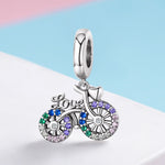 Pendentif Vélo en Argent Sterling S925 Couleur Incrusté de Zircons Breloques Perles DIY Bracelet, Pendentif, Pendentif + Chaîne Nue