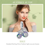 Pendentif Vélo en Argent Sterling S925 Couleur Incrusté de Zircons Breloques Perles DIY Bracelet, Pendentif, Pendentif + Chaîne Nue