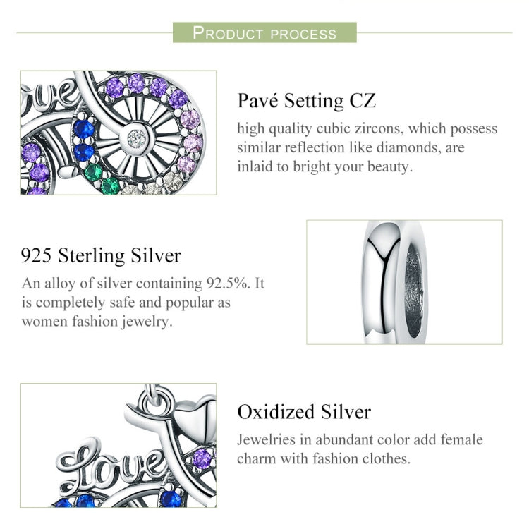 Pendentif Vélo en Argent Sterling S925 Couleur Incrusté de Zircons Breloques Perles DIY Bracelet, Pendentif, Pendentif + Chaîne Nue