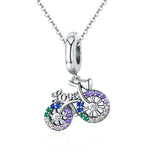 Pendentif Vélo en Argent Sterling S925 Couleur Incrusté de Zircons Breloques Perles DIY Bracelet, Pendentif, Pendentif + Chaîne Nue