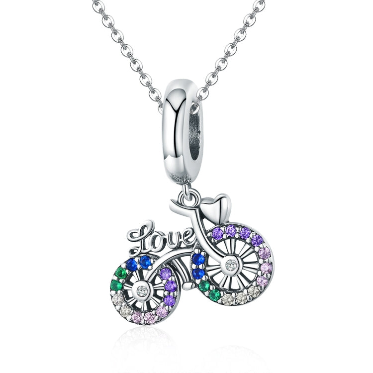 Pendentif Vélo en Argent Sterling S925 Couleur Incrusté de Zircons Breloques Perles DIY Bracelet, Pendentif, Pendentif + Chaîne Nue