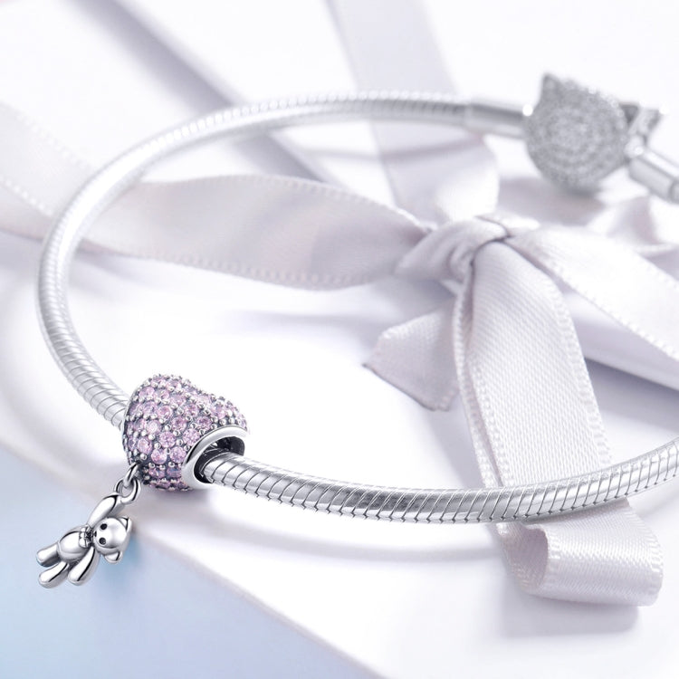 S925 Argent Sterling Ours Ballon Cœur Incrusté Zircon Diamant DIY Bracelet Accessoires, Perle, Perle+Chaîne