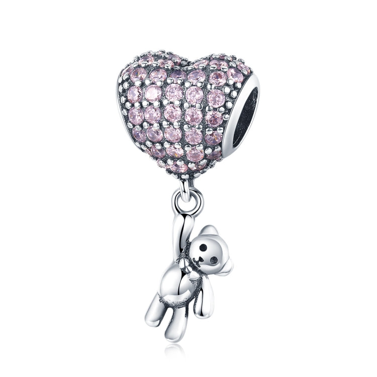 S925 Argent Sterling Ours Ballon Cœur Incrusté Zircon Diamant DIY Bracelet Accessoires, Perle, Perle+Chaîne