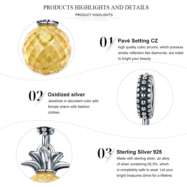 S925 Argent Sterling Série Fruits Ananas Amour Pendentif Accessoires de Bracelet DIY, SCC150
