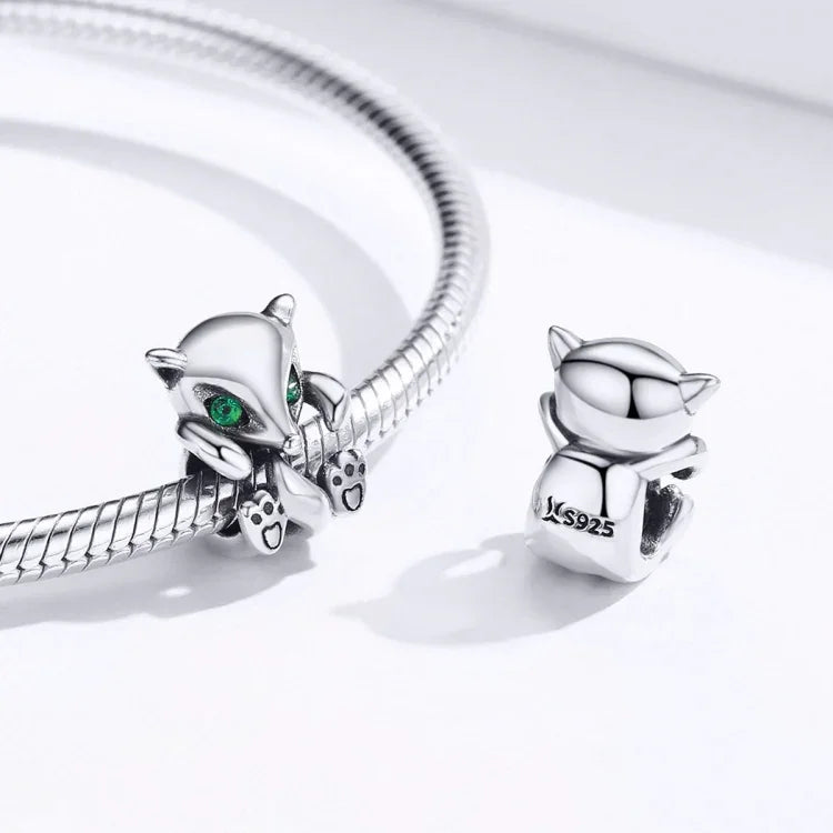 S925 Argent Sterling Petits Renards Perles Bricolage Bracelet Accessoires Breloques Perles Libres
