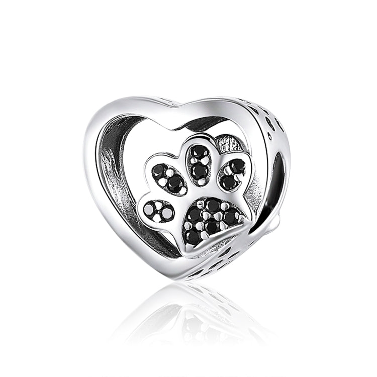Perle de bracelet DIY en argent sterling S925 avec perles de zircon noir motif patte d'animal, SCC1191-BK